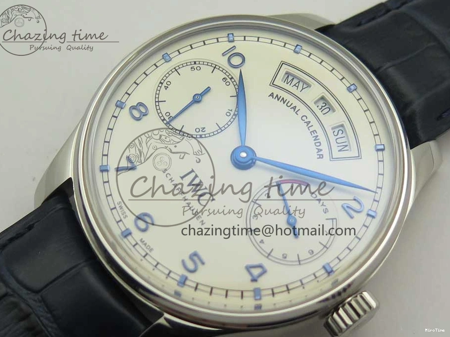 MIROTIME 1219 Affordable Portuguese Real PR Real Annual Calendar IW5035 ZF 1:1 Best Edition White Dial Blue Markers on Blue Leather Strap A 7143
